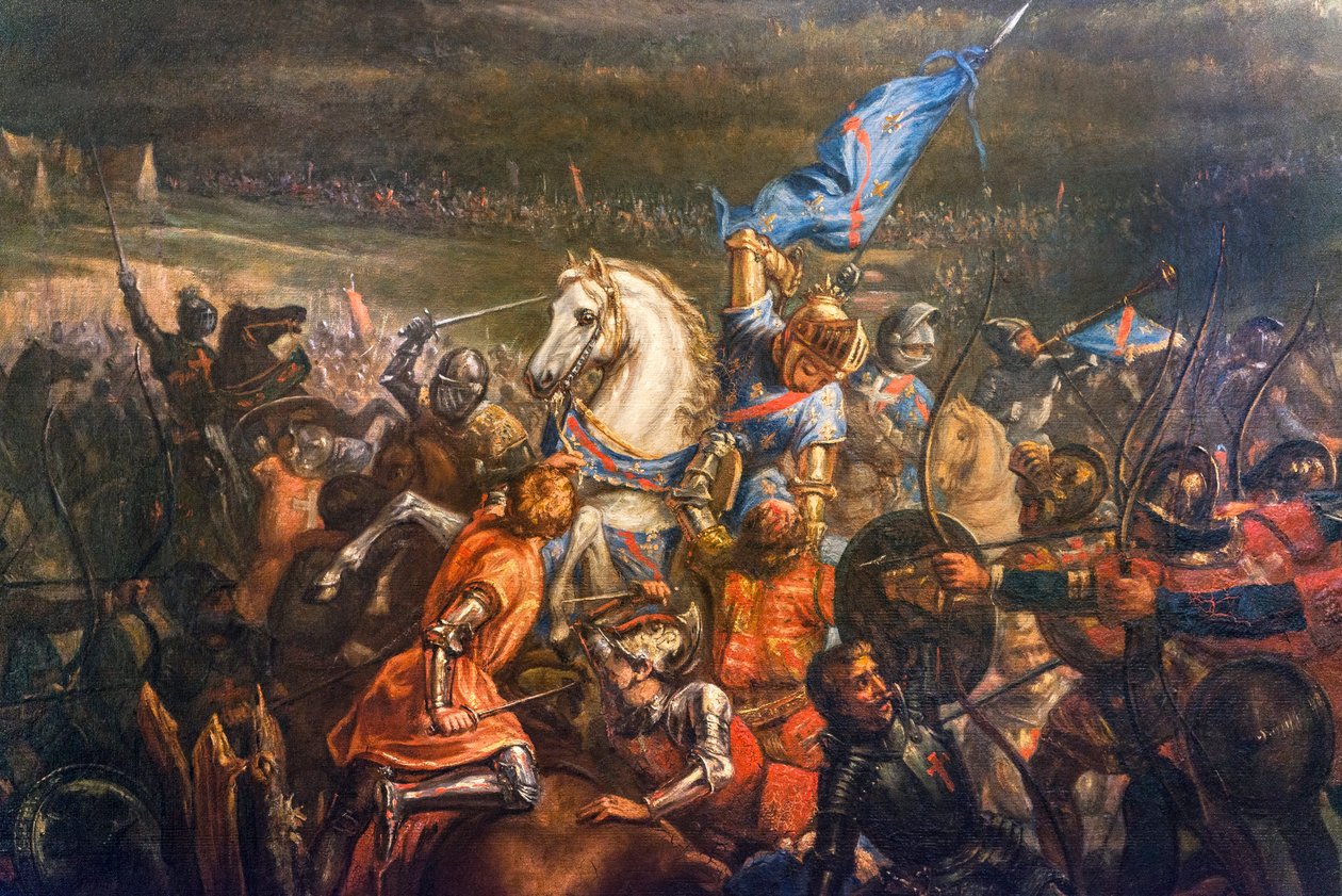 Hundredårskrigen: Slaget ved Formigny (Calvados) den 15/04/1450 mellem den engelske hær af Thomas Kyriell (1396-1461) og den af Jean de Clermont (død 1356) - detalje af maleriet af Remy Eugene Julien ( 1797-1868) - Musee d