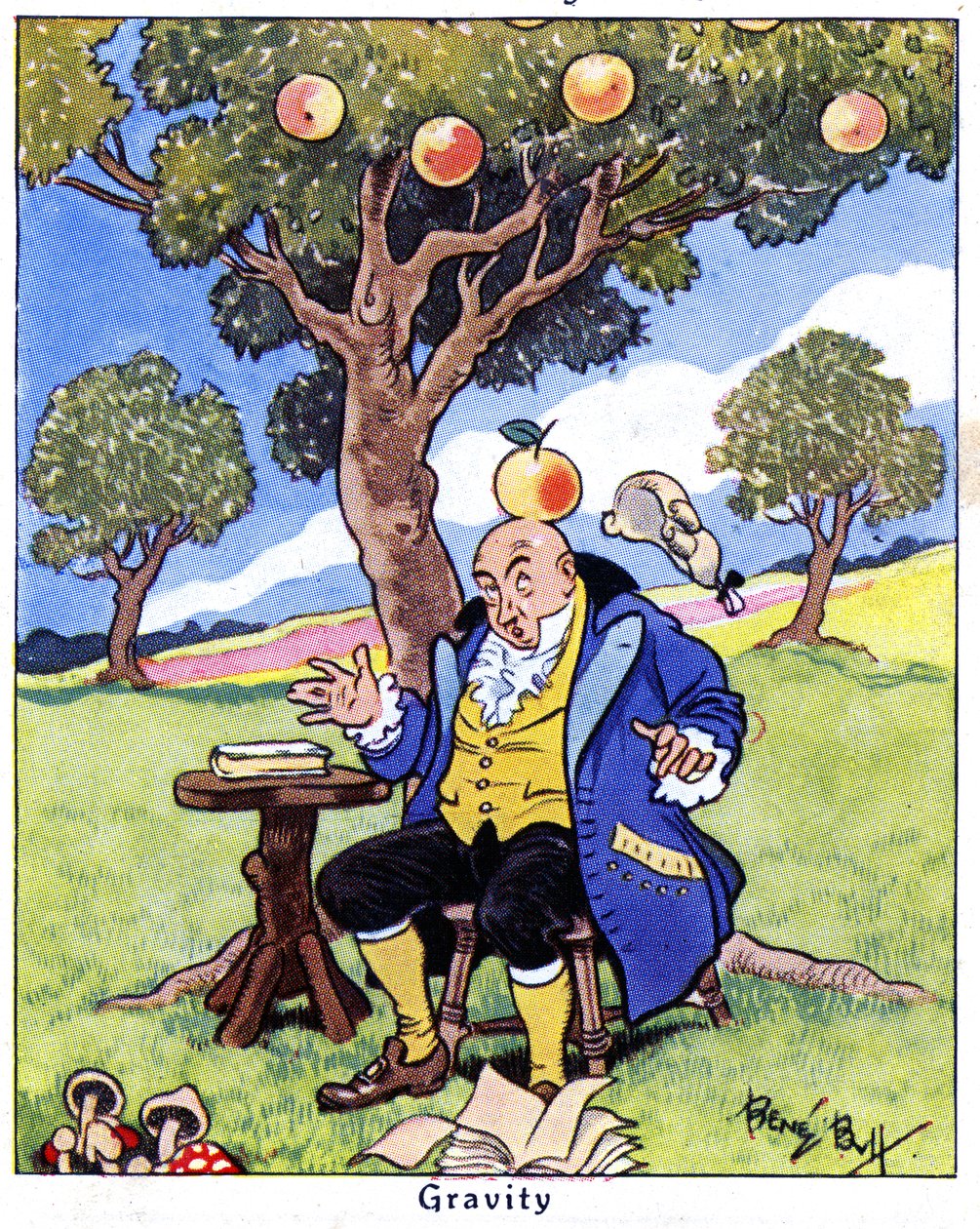 Isaac Newton opdager tyngdekraften, 1936 af René Bull
