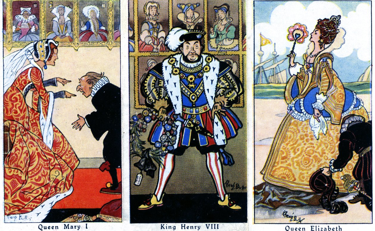 Kong Henrik VIII med sine to døtre, Mary I og Elizabeth I, 1936 af René Bull