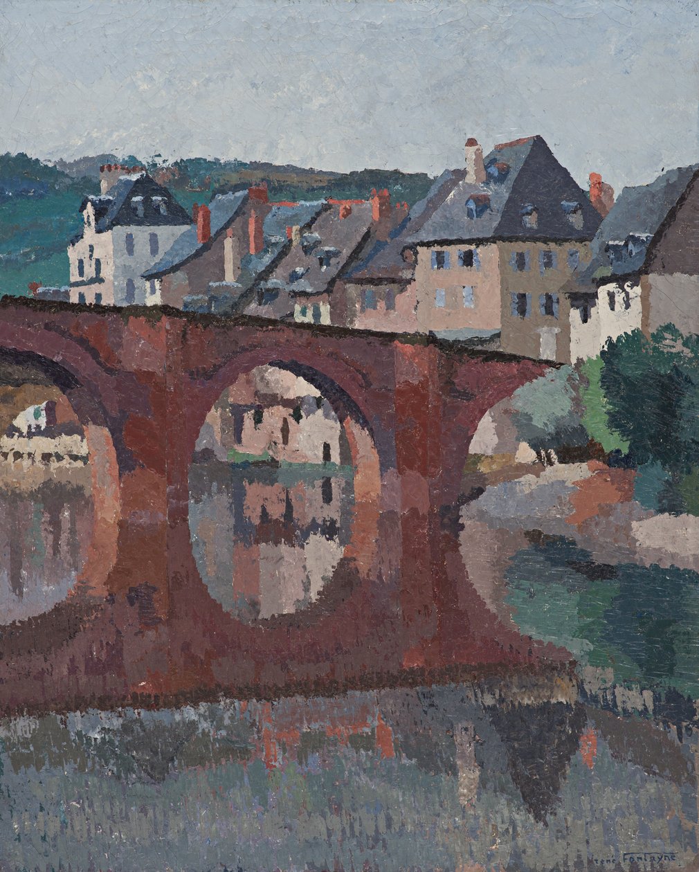 Refleksion af broen på partiet ved Espalion, Aveyron af René Fontayne