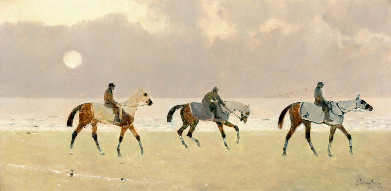Ryttere på stranden ved Dieppe af René Pierre Charles Princeteau