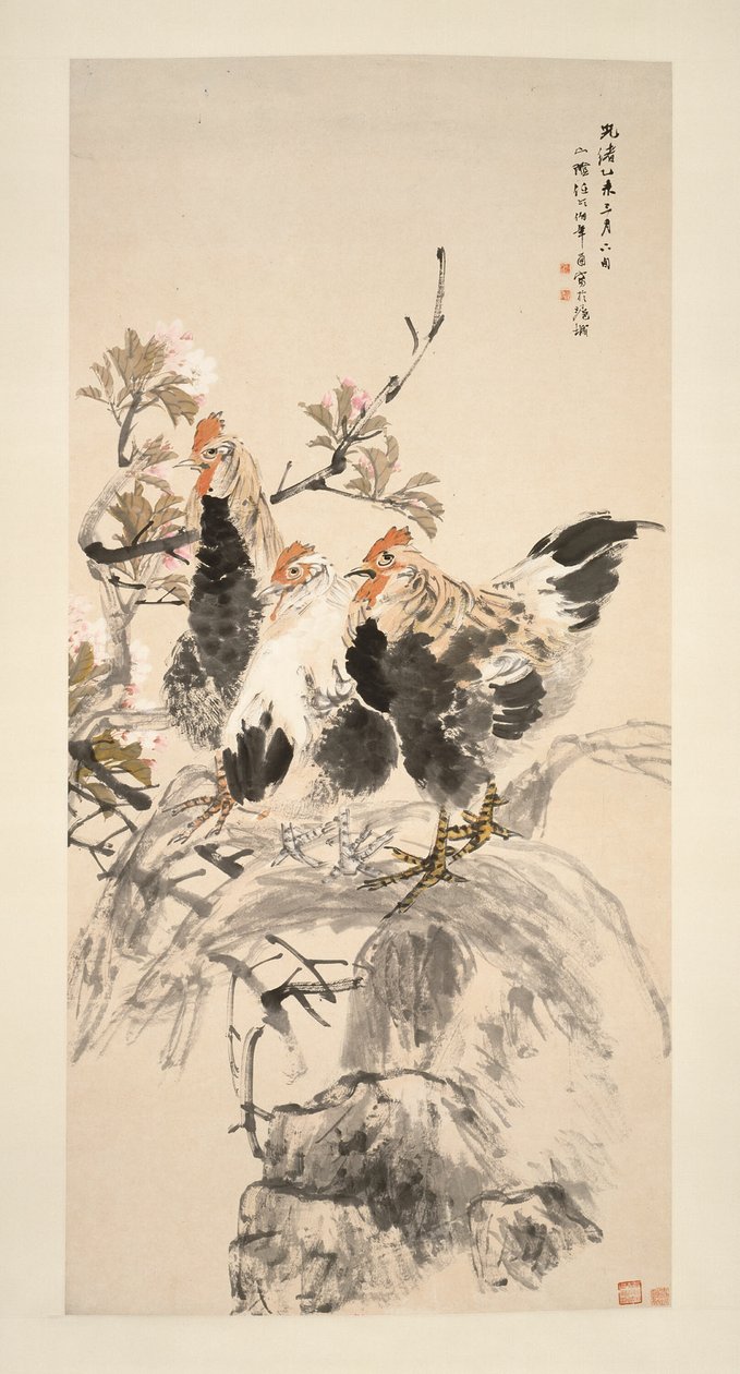 Haner og blomstrende abrikoser af Ren Yi