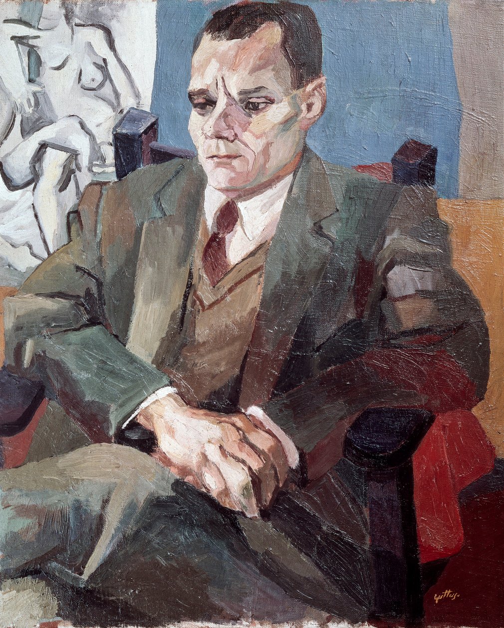 Portræt af Alberto Moravia (1907-1990), italiensk forfatter af Renato Guttuso