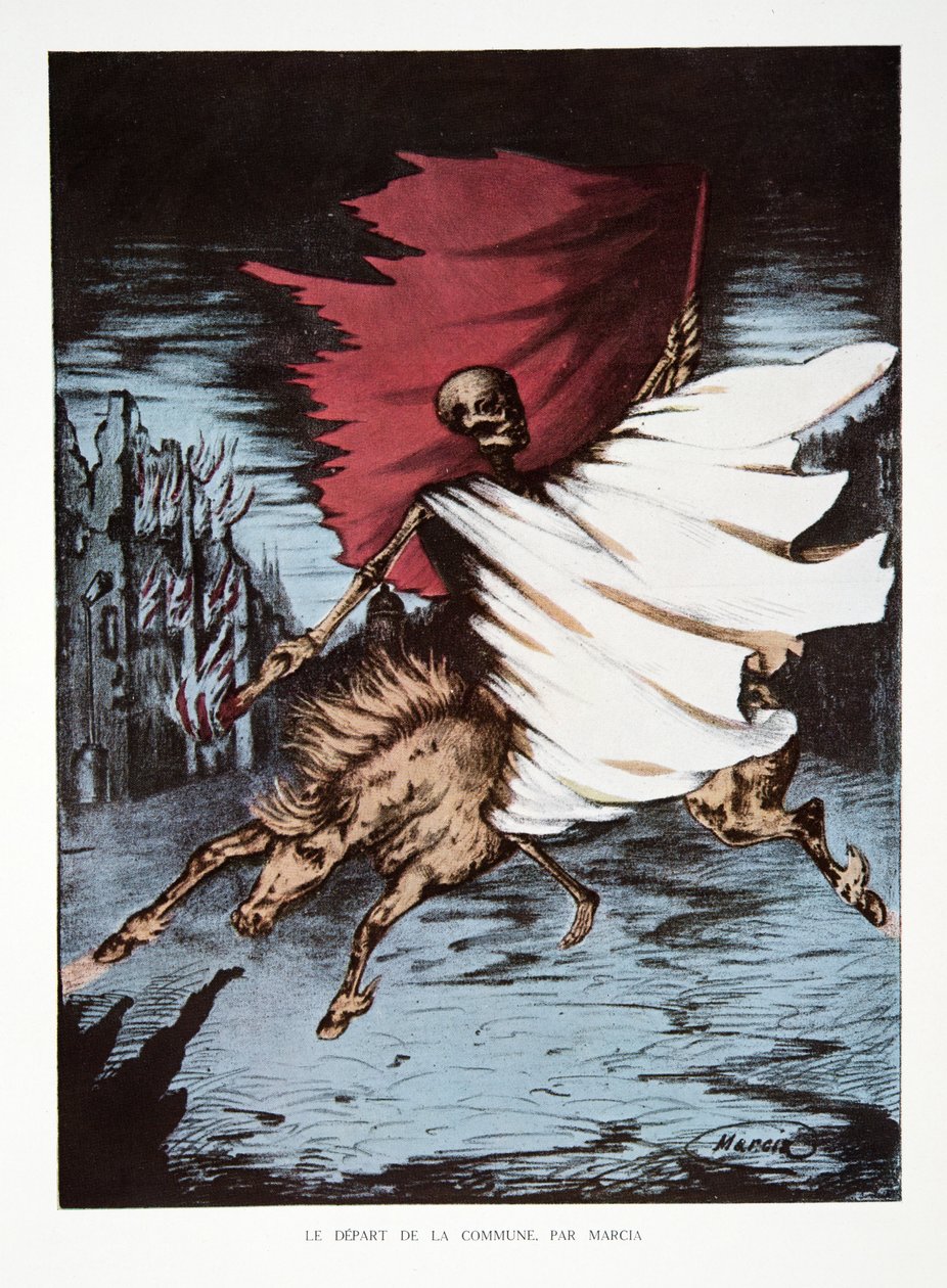 Kommunens afgang, fra den tredje republiks historie, bind. I, Politisk historie, pub.1933 (farve litho) af Renaux Ed