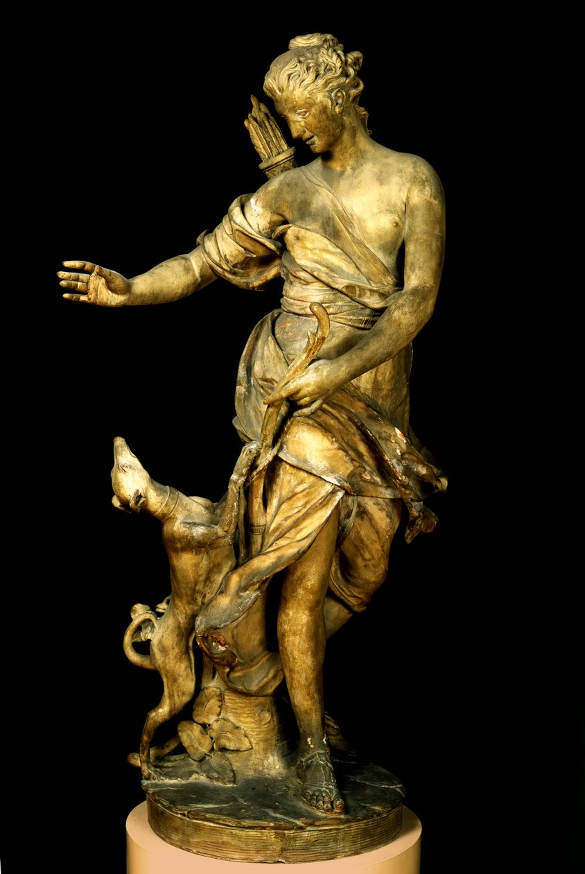 Diana og hendes hund, 1717 (marmor) af Rene Fremin
