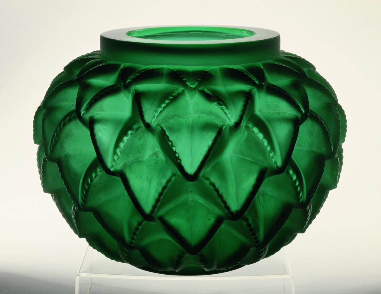 Languedoc vase, 1929 (pressestøbt grønt glas) af Rene Jules Lalique