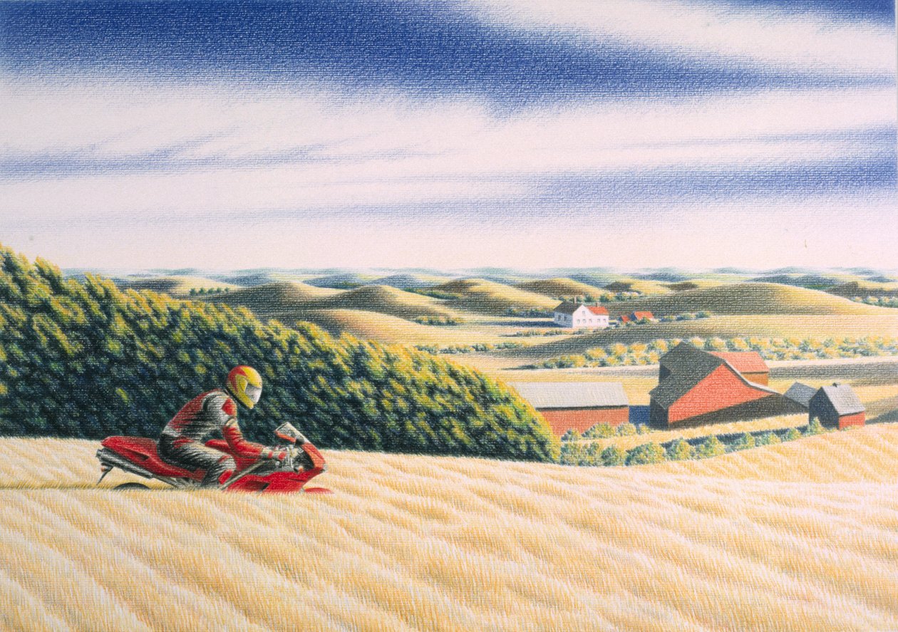Offroad, 2001, farveblyantstegning på papir af Rene Boin