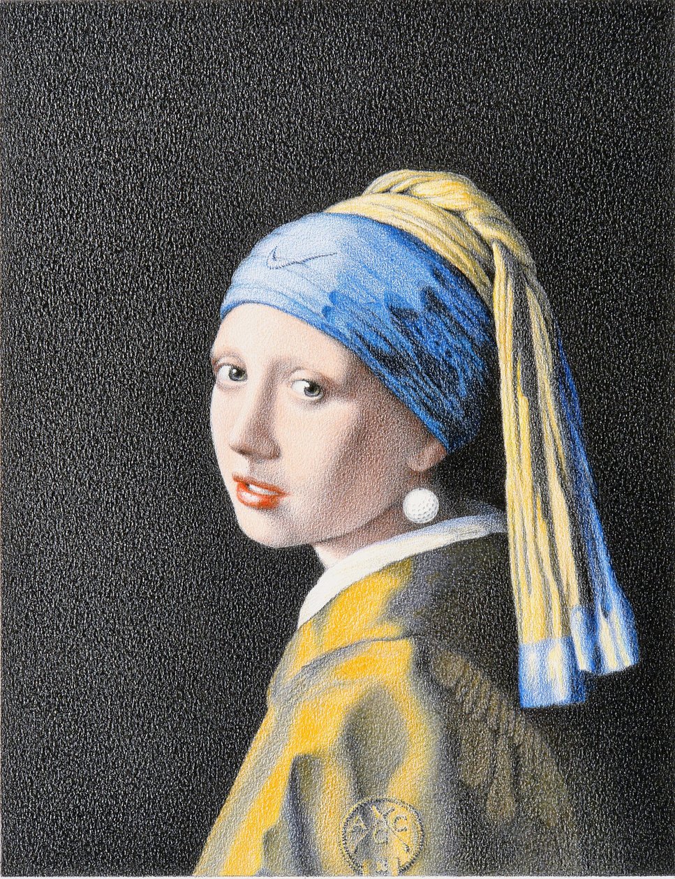 VERMEER-Golf, 2018, farveblyantstegning på papir af Rene Boin