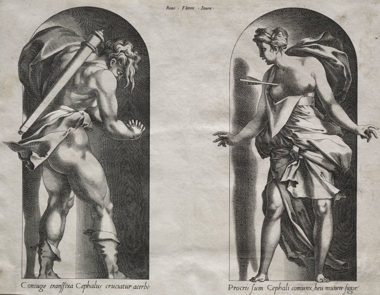 Cephalus og Procris i to nicher, 1538-1540. af Rene Boyvin