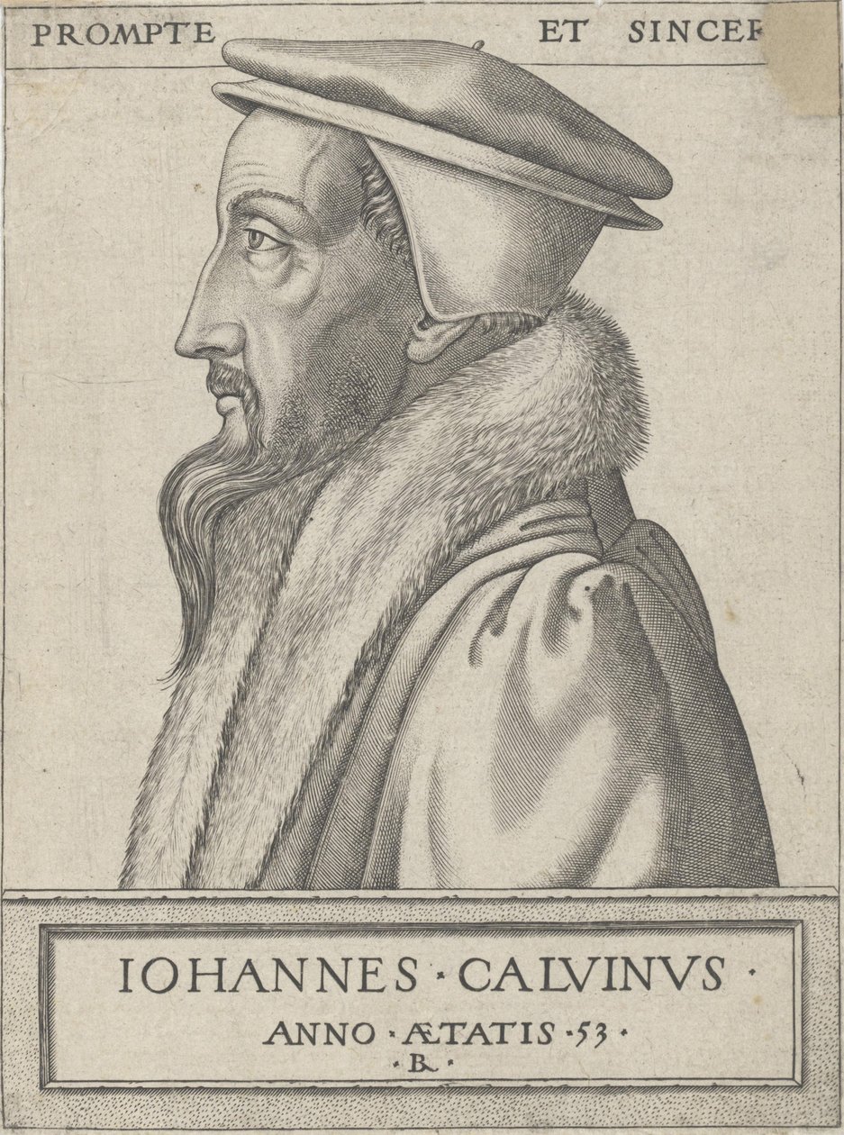 Jean Calvin (1509 - 1564), teolog og primær kraft i den protestantiske reformation, 53 år af Rene Boyvin