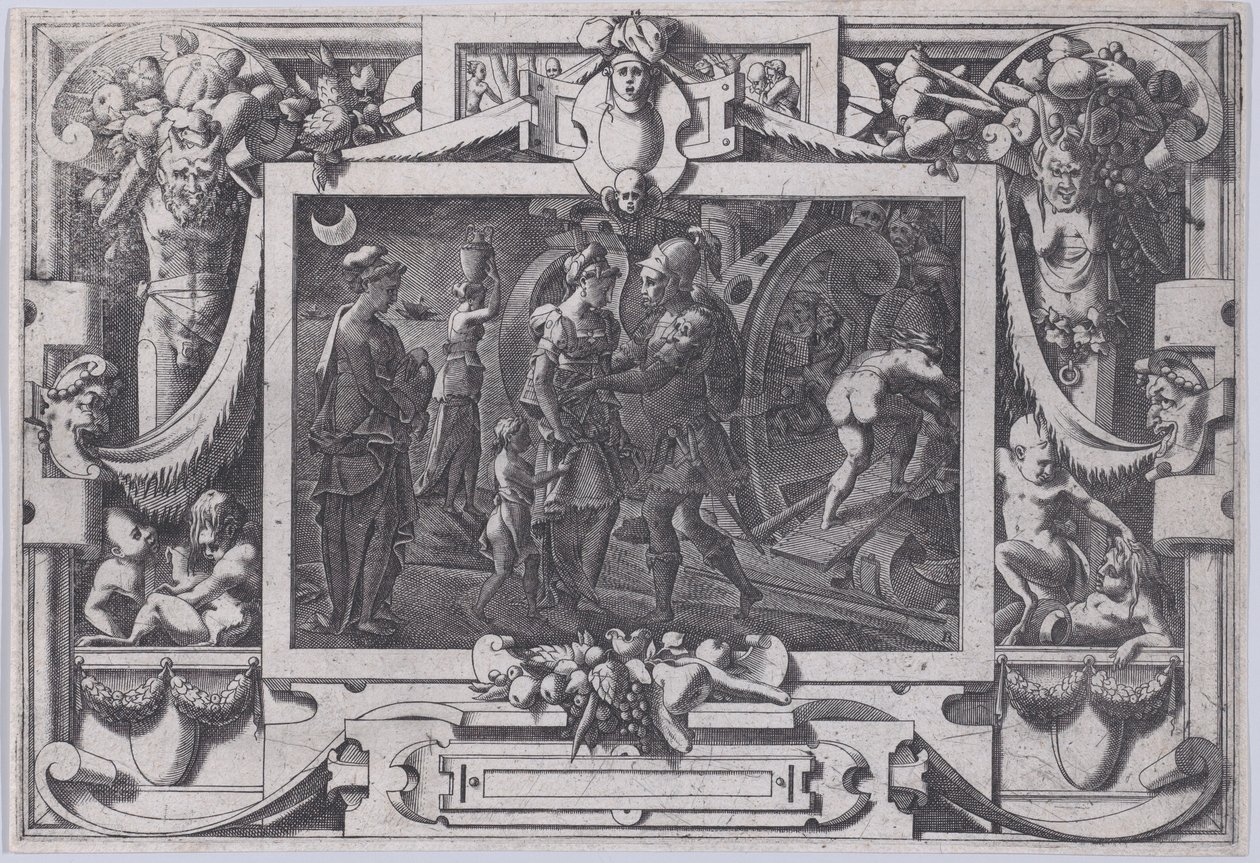 Medea går om bord med Jason Sudden Night with Jason Medea forlader Colchis i det østlige Argo..., 1563. af Rene Boyvin