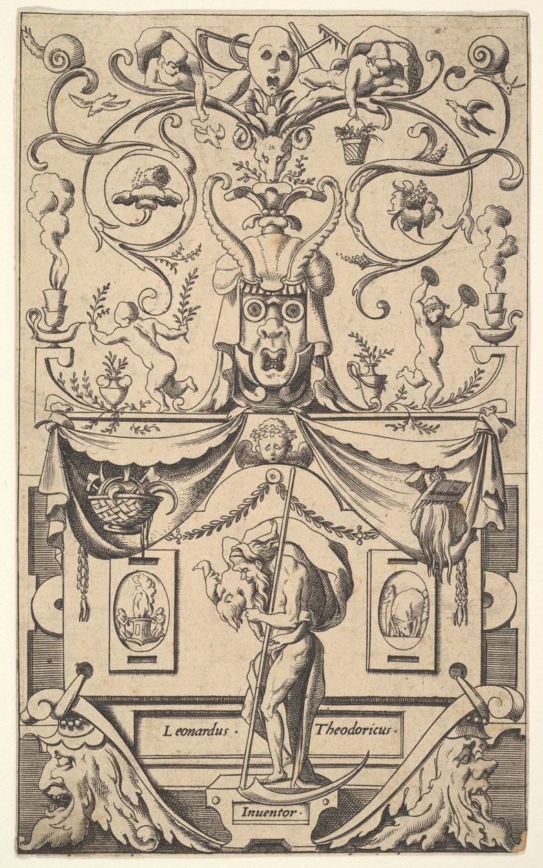 Panel med figur af Saturn, plade 1, ca. 1550-65. af Rene Boyvin