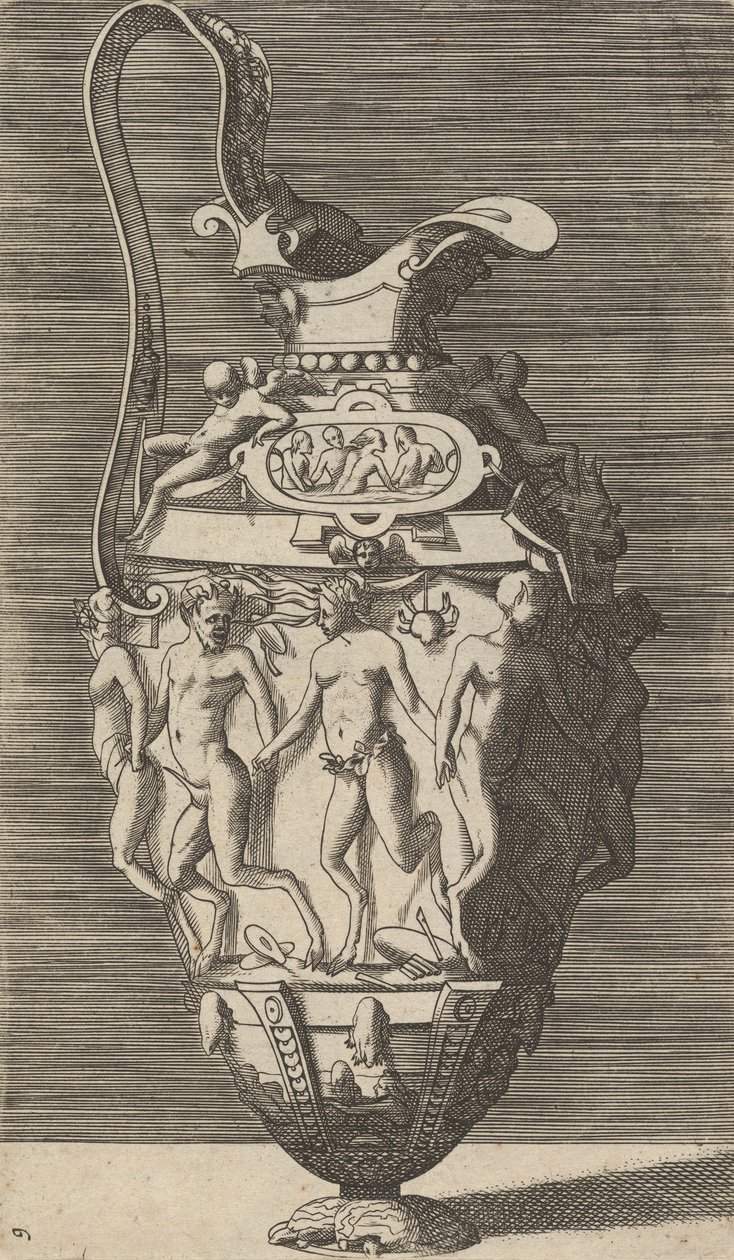 Vase med dansende kvinder og satyrer, sent i 1600-tallet. af Rene Boyvin