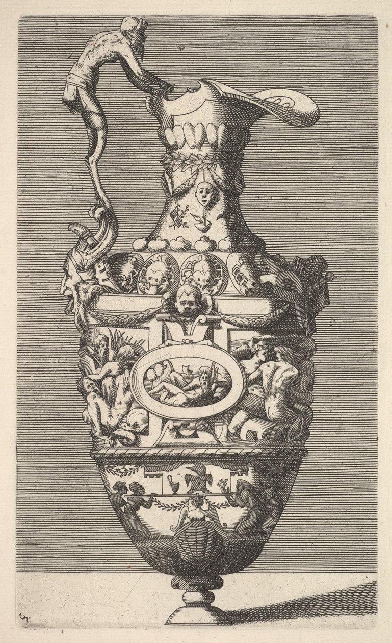 Vase med en flodgud i en oval medaljon, 1600-tallet. af Rene Boyvin
