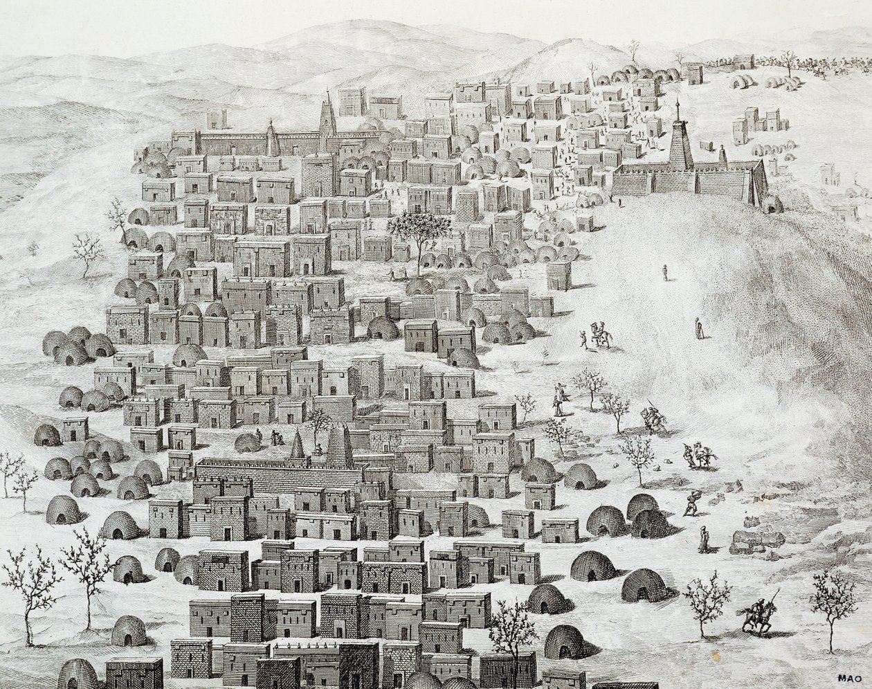 Udsigt over byen Timbuktu, Mali, gravering fra rejser gennem Centralafrika til Timbuctoo af Rene Caillie (1799-1838) mellem 1824 og 1828, Afrika af Rene Caillie