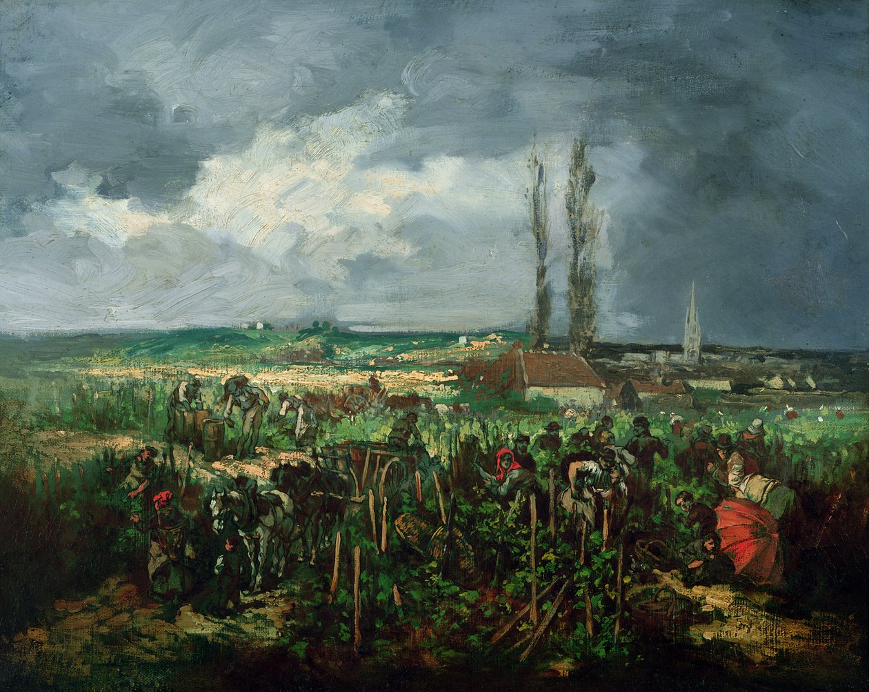 Druehøsten i Argenteuil, 1875 af Rene Charles Louise Debreaux