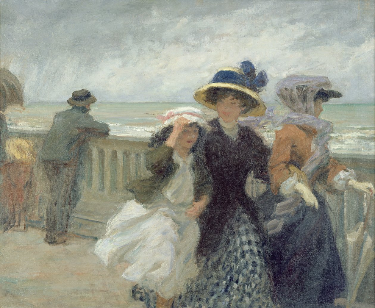 Gale on the Seafront (olie på lærred) af René François Xavier Prinet