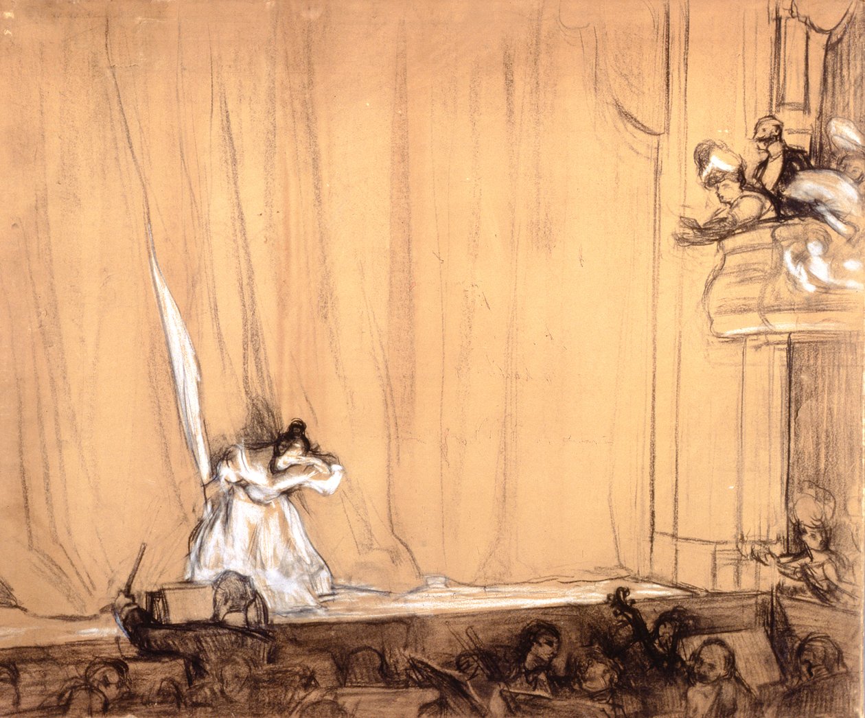 Le Salut de la Divette (blyant og hvidt kridt på papir) af René François Xavier Prinet