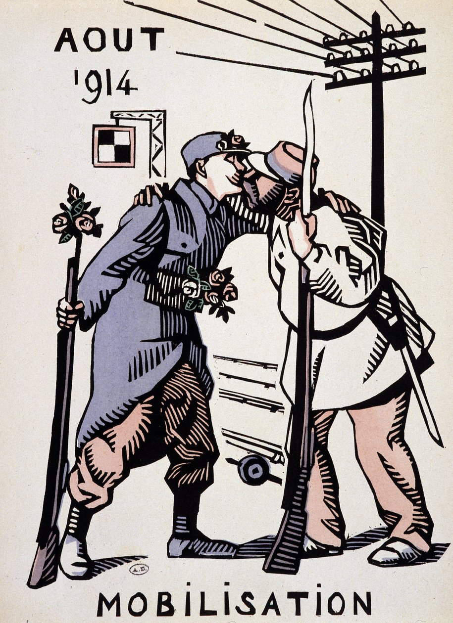 August 1914, Mobilisering - tegning af Herman Paul, i "" Krigskalender"" udg. 1916 af Rene George Hermann Paul