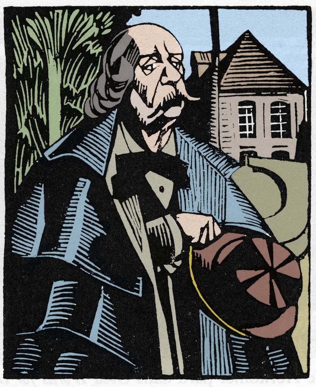 Portræt af Gustave Flaubert (1821-1880). Træstik af Hermann-Paul (Hermann Paul) (1874-1940) til Louis Bertrands bog "Flaubert a Paris eller Le Mort Vivant". af Rene George Hermann-Paul