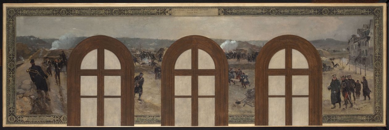 Skitse til præfektens kontor på rådhuset i Paris: Batterier fra 6. sektor, Point du Jour af Rene Joseph Gilbert