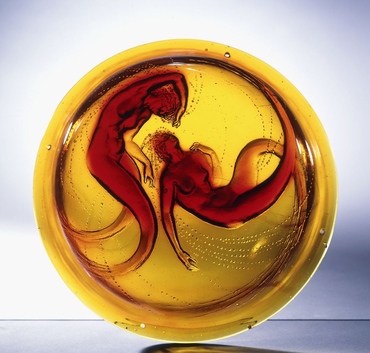 Deux Sirener; en yderst sjælden lysekrone af formstøbt glas, af Rene Jules Lalique