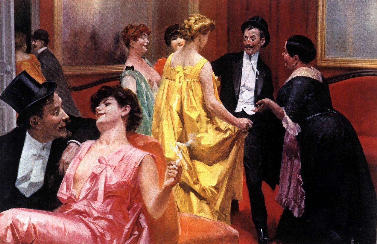 Præsentationen. Pariserhus i begyndelsen af det 20. århundrede. Illustration af Rene Lelong (1871-1933) af Rene Lelong