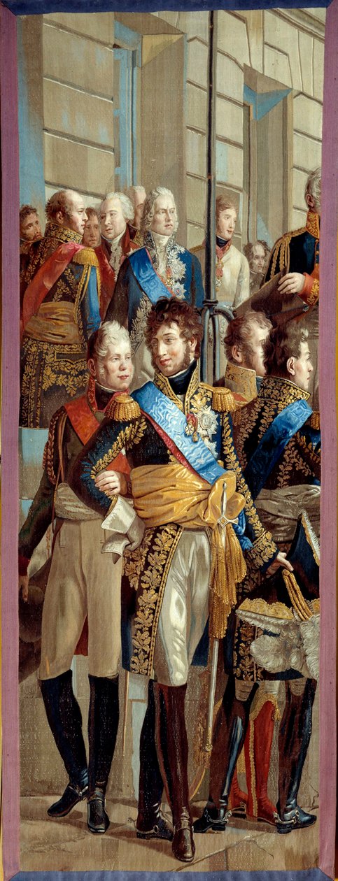 Interview af Napoleon I og Dronning Louise af Preussen i Tilsit (Tilsitt), 6/07/1807 Tapet lavet af gobelinernes værksted efter en detalje af maleriet af Rene Theodore Berthon (1776-1859) søn. 3,28x1,28 m Malmaison musee du chateau af Rene Theodore Berthon