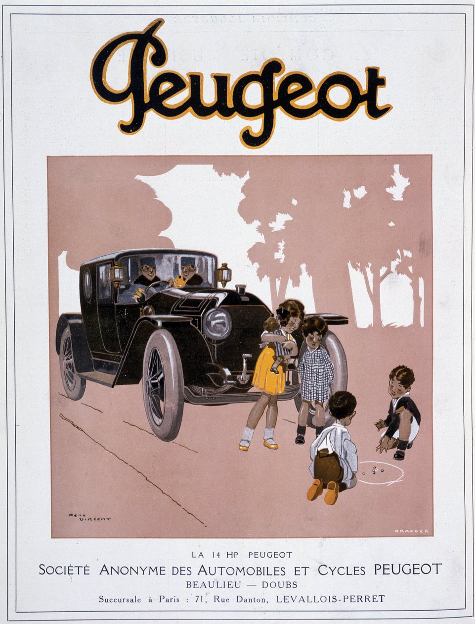 Annoncering for Peugeot "" The 14 HP Peugeot"" i "" Comoedia illustrious""" af 20. december af Rene Vincent