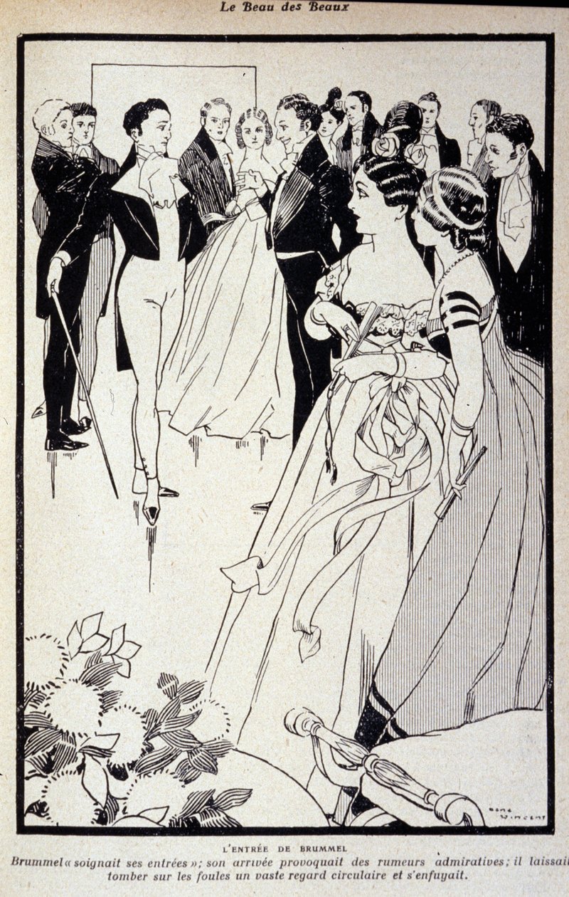 Repræsentation af George Bryan Brummel kendt som Beau Brummel (1778 - 1840), kongen af dandyerne. Illustration af René Vincent. 19. århundrede af Rene Vincent