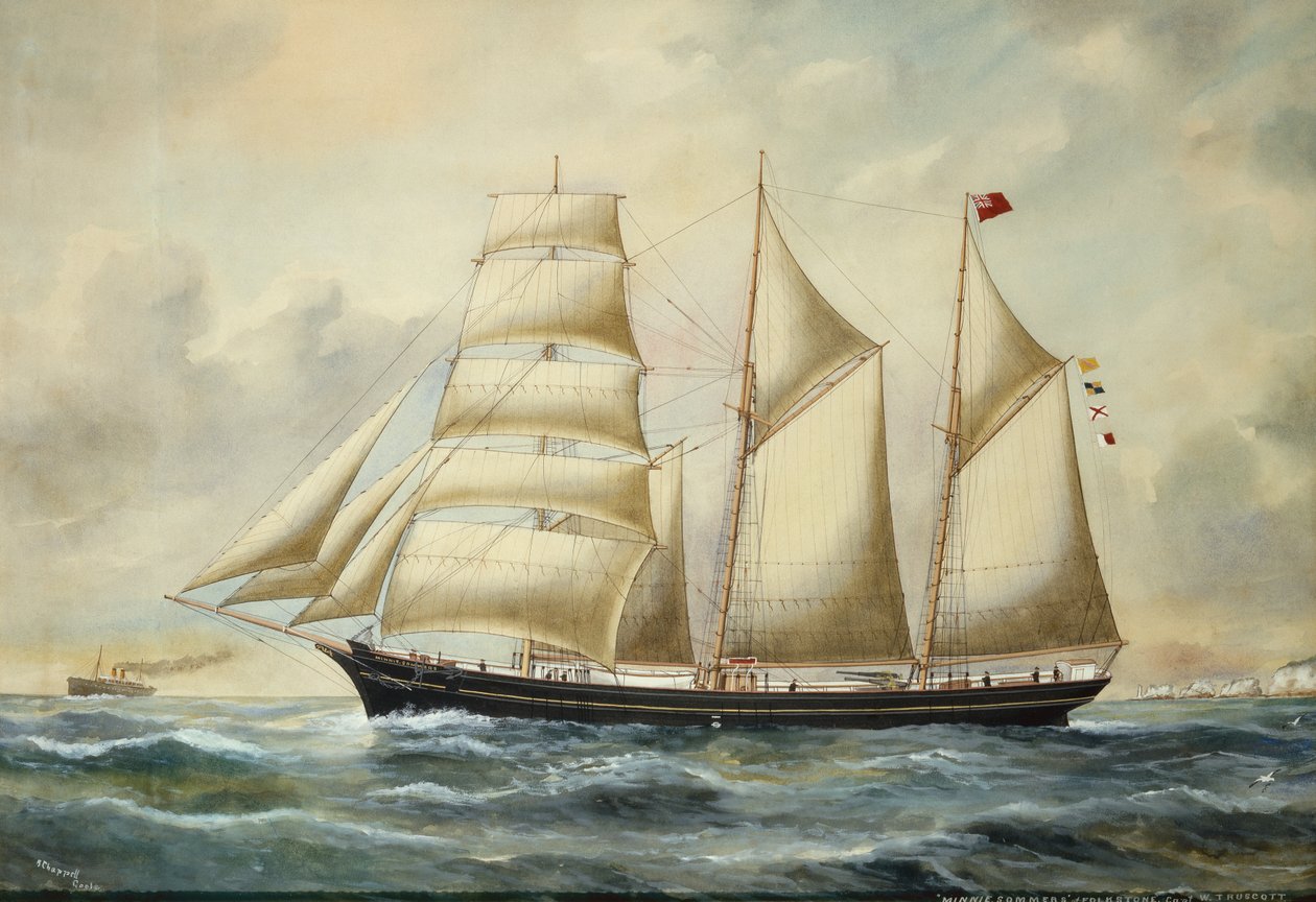 The Brigantine Minnie Sommers Off Folkestone (blyant og akvarel) af Reuben Chappell