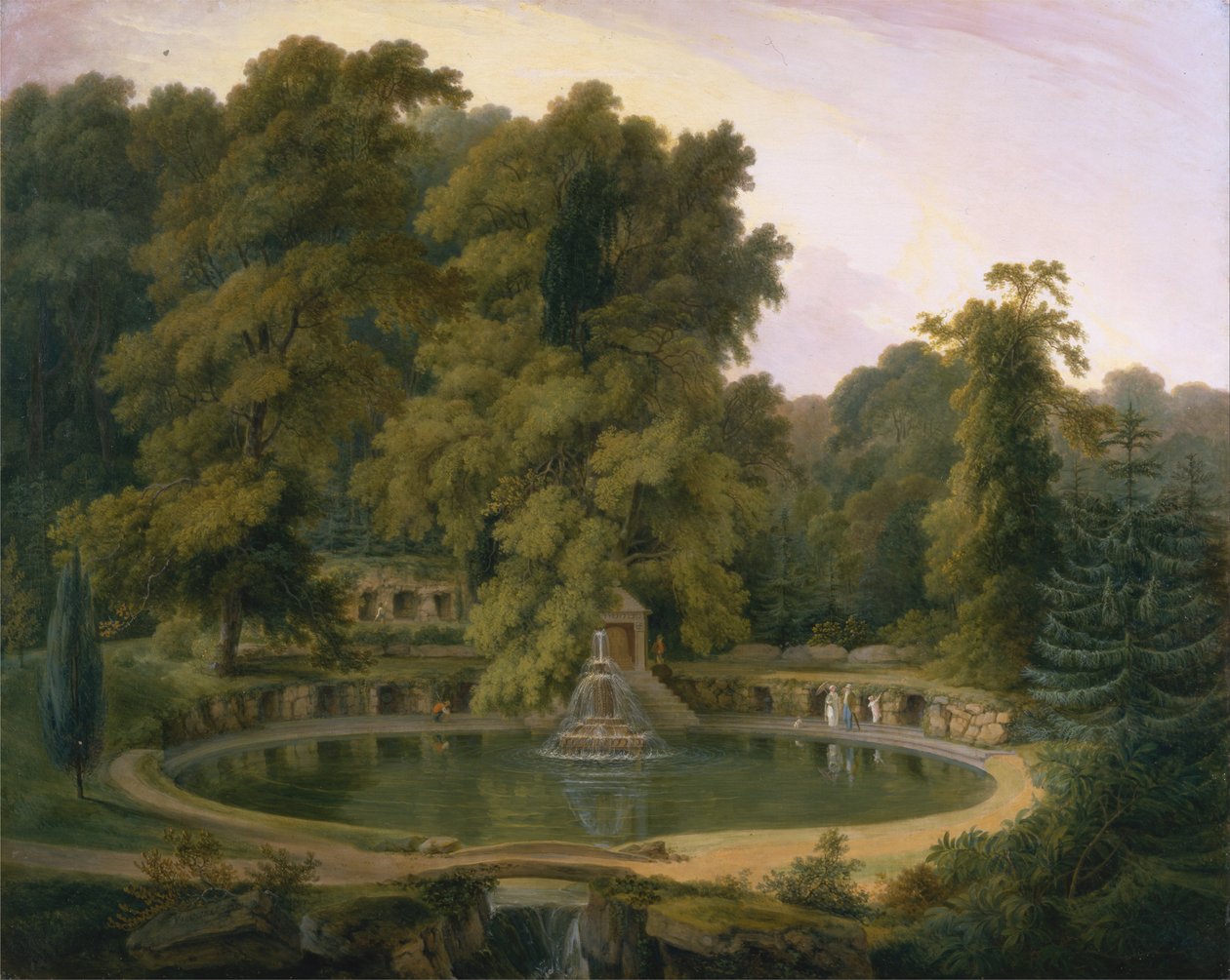 Tempel, springvand og hule i Sezincote Park af Rev. Edward Thomas Daniell