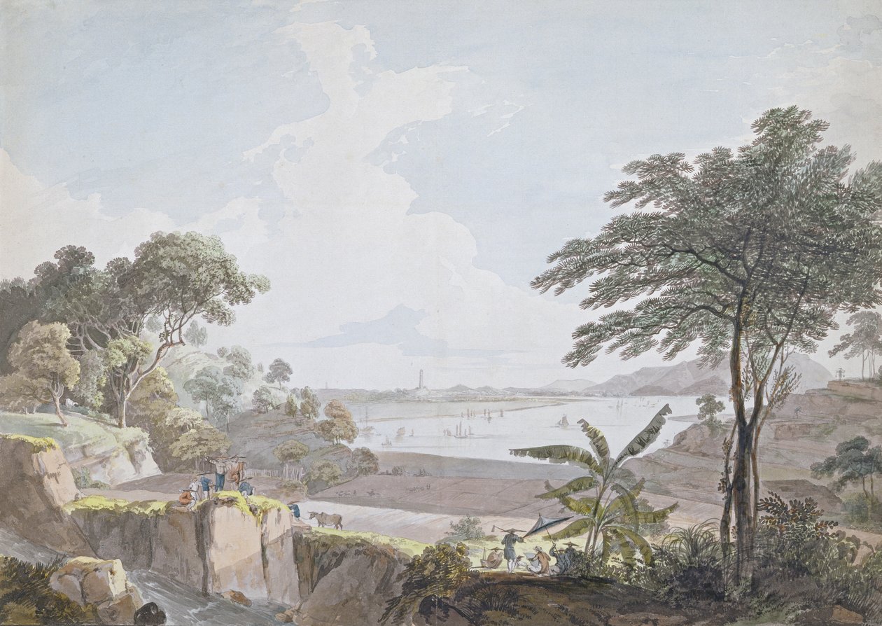 Udsigt over Canton River, nær Whampoa, Kina, ca. 1785-94 (wc og grafit på lagt papir) af Rev. Edward Thomas Daniell