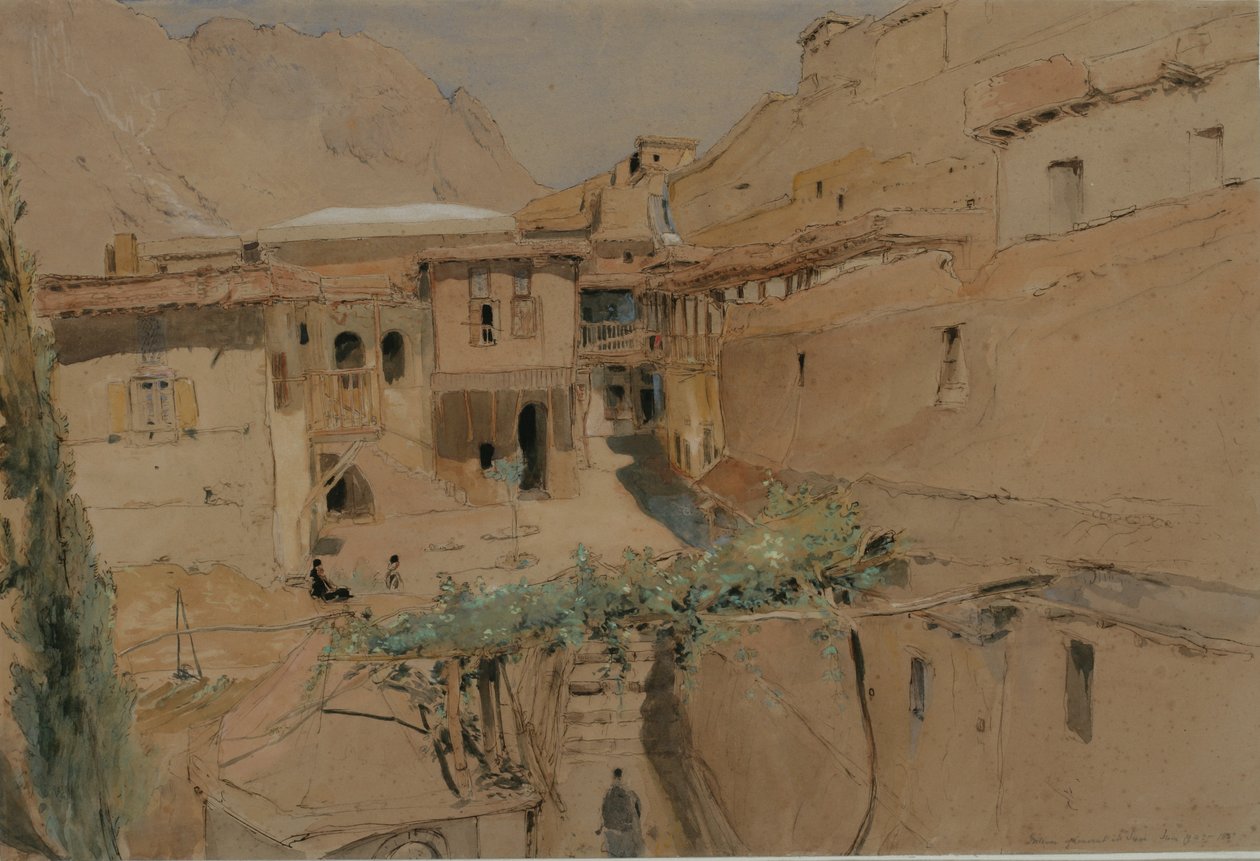 Interiør af et kloster, Sinai-bjerget, 1841 (wc, pen, gouache på papir) af Rev. Edward Thomas Daniell