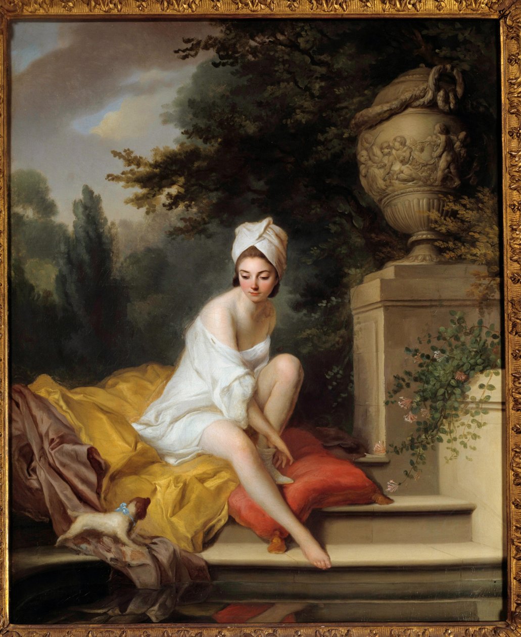 The Bather Painting af Matthew William Peters ((1741/1742-1814) Paris fra det 18. århundrede, Musee Cognacq Jay af Rev. Matthew William Peters