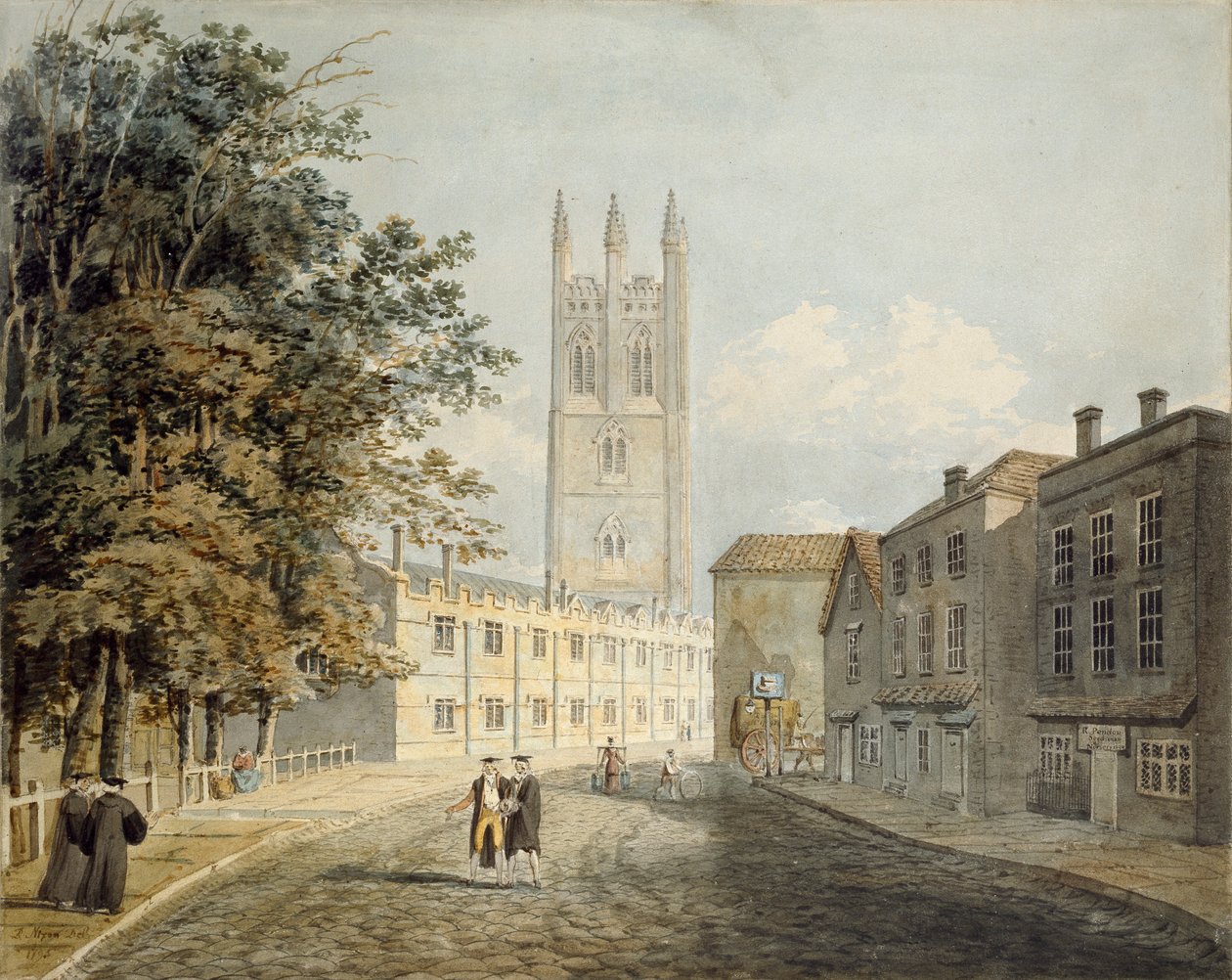 Magdalen College and the Eastern End of the High Street, Oxford, 1795 af Rev Robert Nixon