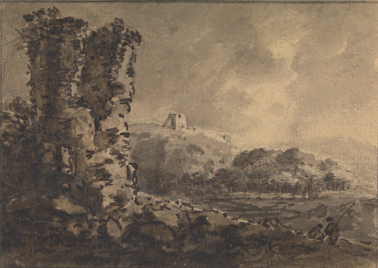 Klassisk landskab med ruin til venstre, to figurer til højre af Rev. William Gilpin