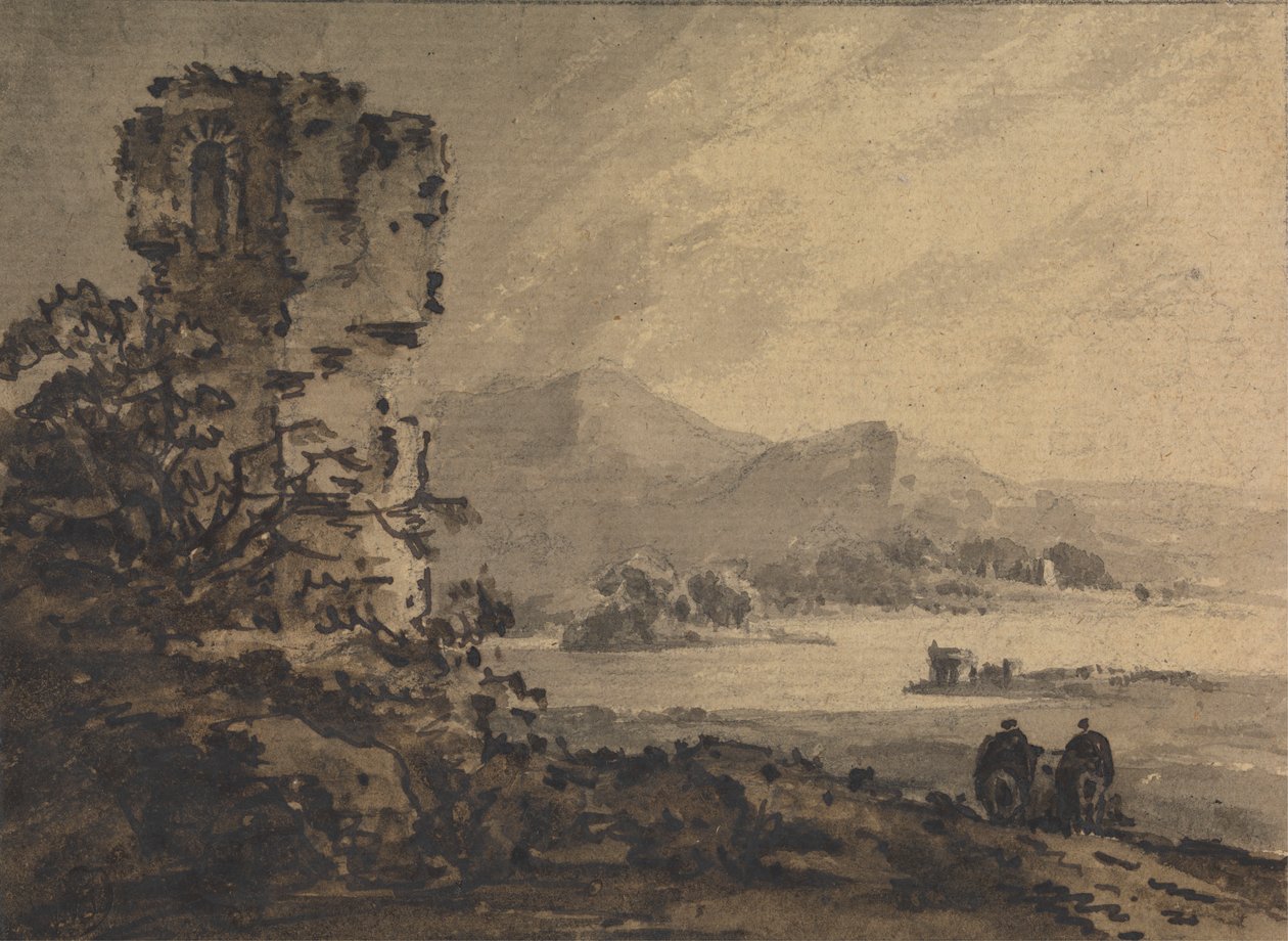 Klassisk landskab med to figurer til hest til højre af Rev. William Gilpin