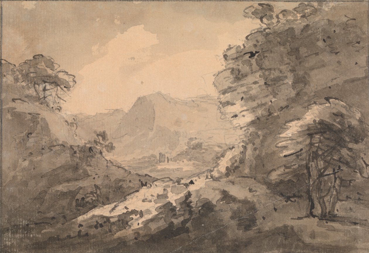 Bjerget landskab med Rocky Crag til højre af Rev. William Gilpin