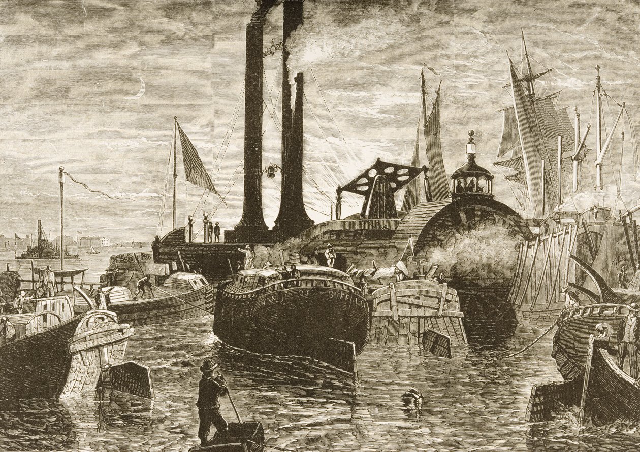 En kornflåde i New Yorks havn i 1870