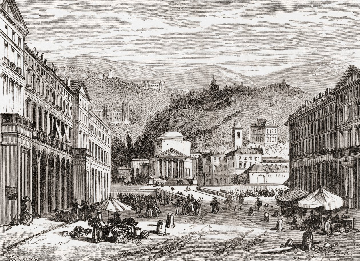 En gade i Torino, Italien, i slutningen af det 19. århundrede. Fra Italian Pictures af Rev. Samuel Manning, udgivet ca. 1890. af Reverend Samuel Manning