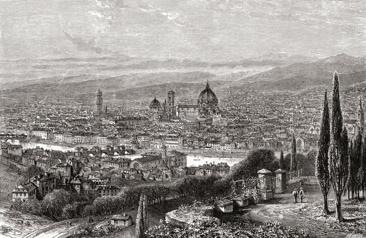 Udsigt over Firenze, Toscana, Italien fra terrassen i San Miniato i slutningen af det 19. århundrede. Fra Italian Pictures af Rev. Samuel Manning, udgivet ca. 1890. af Reverend Samuel Manning