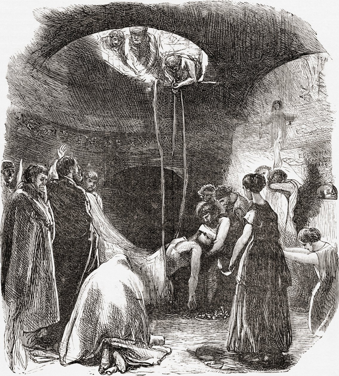 En tidlig kristen begravelse i katakomberne i Rom, Italien. Fra Italian Pictures af Rev. Samuel Manning, udgivet ca. 1890. af Reverend Samuel Manning