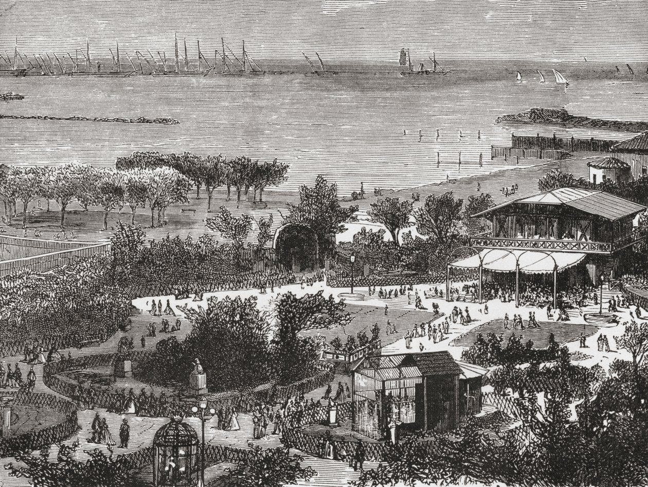 Offentlige haver og havneområdet i Livorno, også kendt som Leghorn, Toscana, Italien i slutningen af det 19. århundrede. Fra Italian Pictures af Rev. Samuel Manning, udgivet ca. 1890. af Reverend Samuel Manning