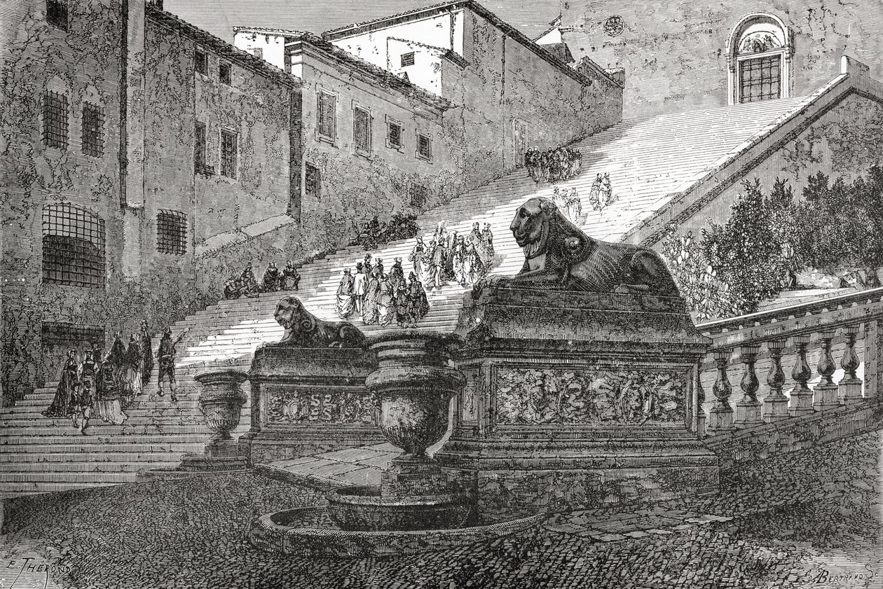 Trappe, der fører op til Basilica of St. Mary of the Altar of Heaven, Rom, Italien i slutningen af det 19. århundrede. Fra Italian Pictures af Rev. Samuel Manning, udgivet ca. 1890. af Reverend Samuel Manning