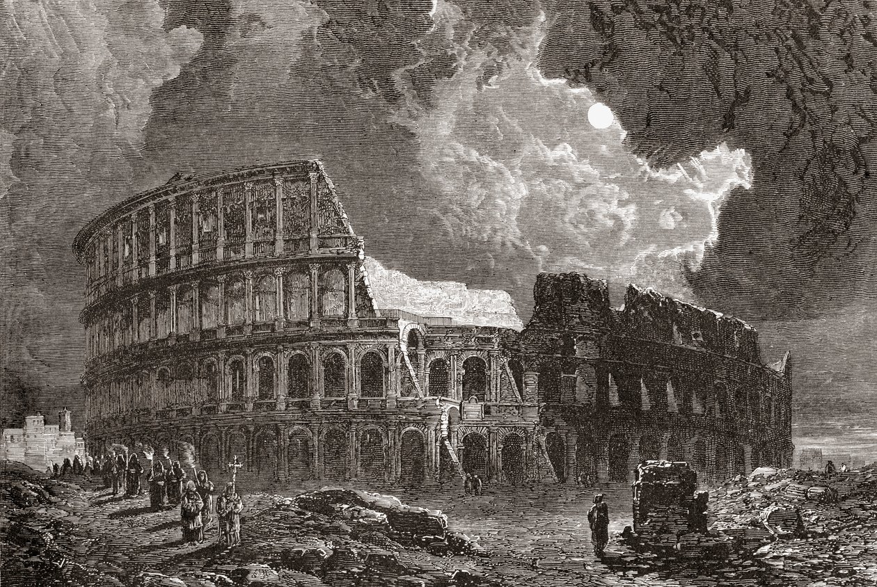 Colosseum, Rom, Italien i måneskin, sidst i det 19. århundrede. Fra Italian Pictures af Rev. Samuel Manning, udgivet ca. 1890. af Reverend Samuel Manning