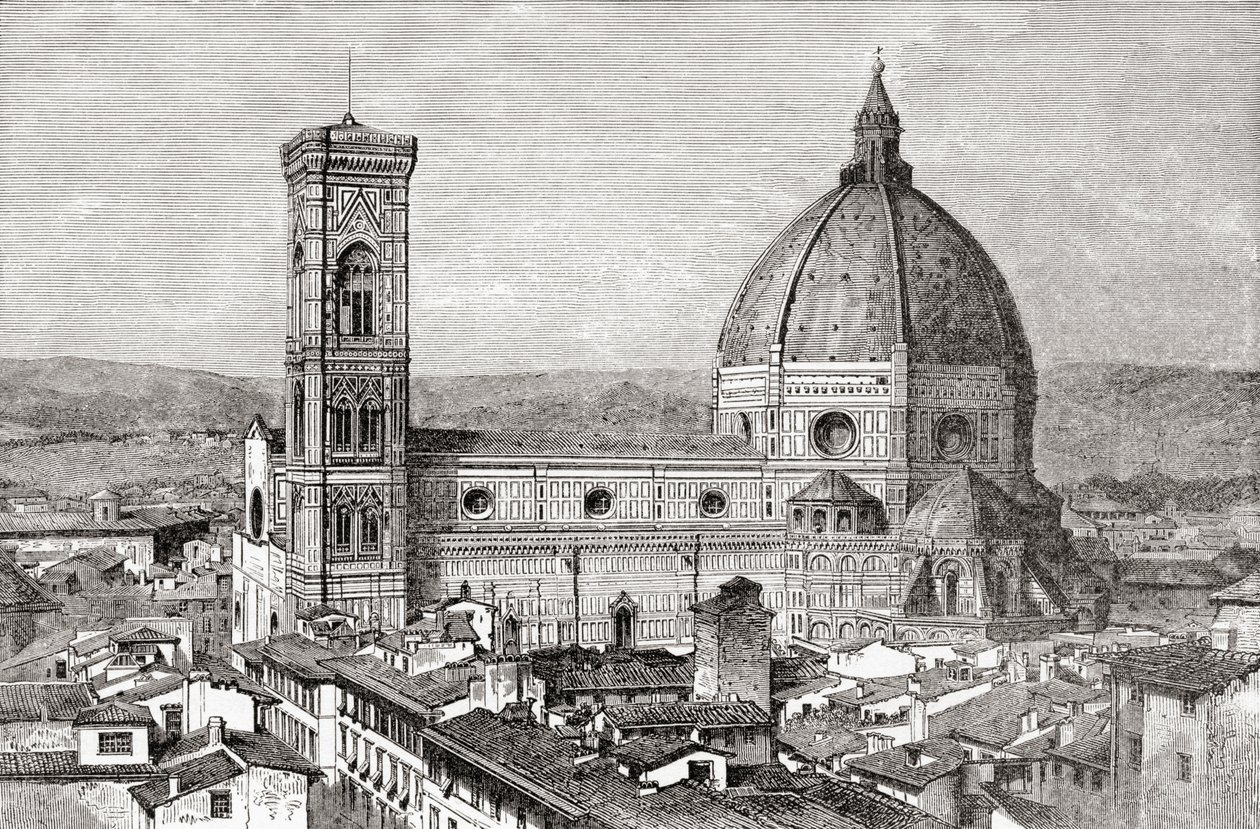 Duomo og Campanile i Basilica di Santa Maria del Fiore, Piazza del Duomo, Firenze, Italien i slutningen af det 19. århundrede. Fra Italian Pictures af Rev. Samuel Manning, udgivet ca. 1890. af Reverend Samuel Manning