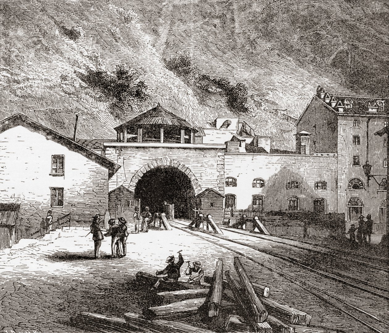 Fréjus-tunnelen, også kaldet Mont Cenis-tunnelen, de europæiske alper, set fra den italienske side i slutningen af det 19. århundrede. Fra Italian Pictures af Rev. Samuel Manning, udgivet ca. 1890. af Reverend Samuel Manning