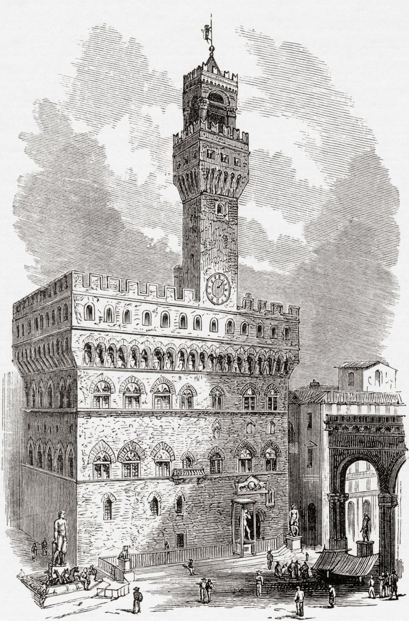 Palazzo Vecchio, Firenze, Toscana, Italien i slutningen af det 19. århundrede. Fra Italian Pictures af Rev. Samuel Manning, udgivet ca. 1890. af Reverend Samuel Manning