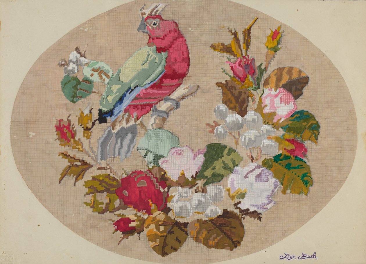 Broderet billede, ca. 1936. af Rex F Bush